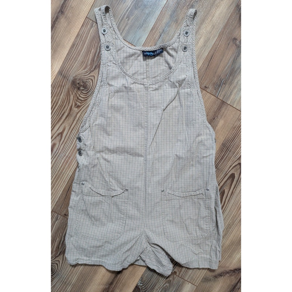 Vintage Studio Beige Plaid Sleeveless Shorts Cotton Romper Style 3615 Large